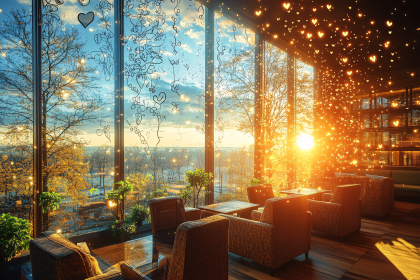 Cozy Cafe Interior at Sunset