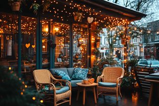 Cozy Cafe Patio at Dusk