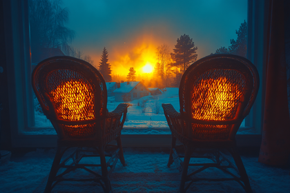 Cozy Chairs Overlooking Winter Sunset
