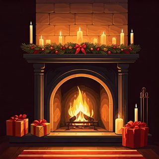 christmas fireplace scene