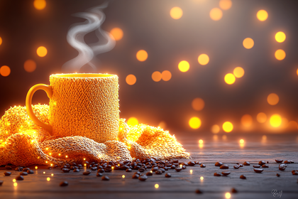 Cozy Coffee Mug with Bokeh Lights