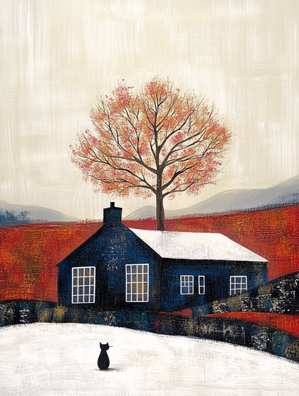 Cozy Cottage in Autumn Landscape