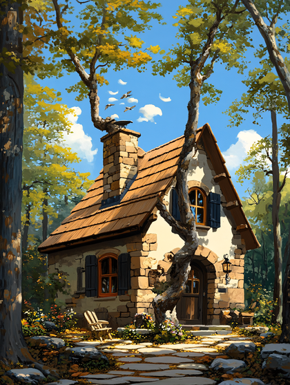Cozy Cottage in Autumn Woods