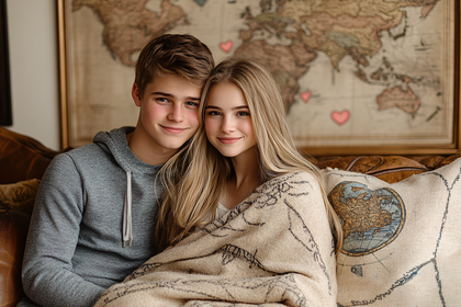 Cozy Couple Snuggled on Sofa