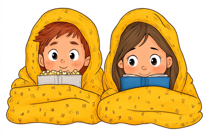 Cozy Kids Reading And Eating
