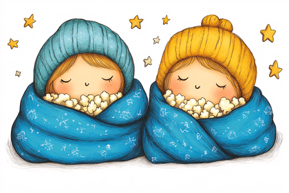 Cozy Kids With Blankets And Stars