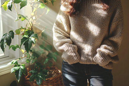 Cozy Knit Sweater By Window Light