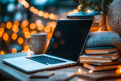 Cozy Laptop Setup With Bokeh Lights