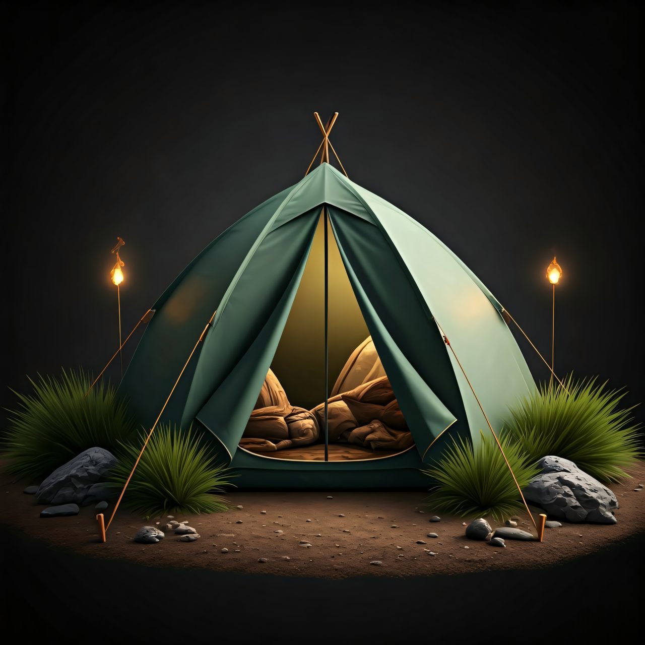 glowing camping tent
