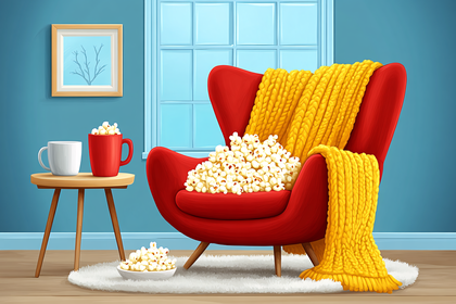 Cozy Red Armchair with Popcorn