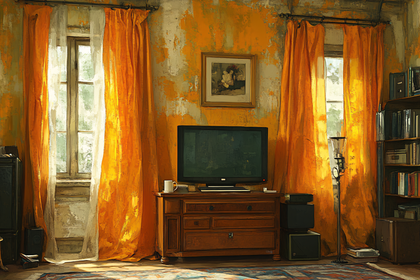 Cozy Room with Orange Drapes and TV