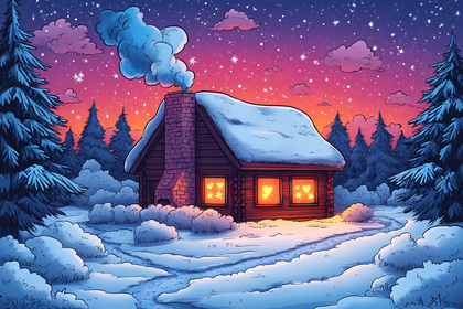 Cozy Winter Cabin At Night