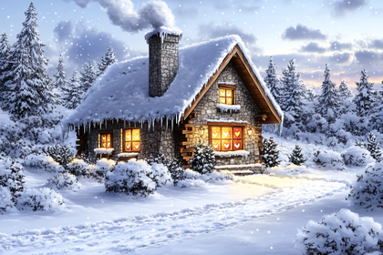 Cozy Winter Cottage With Heart Windows