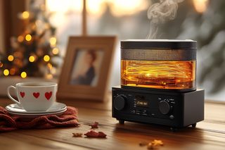 Cozy Winter Scene with Aromatherapy and Heart-Adorned Mug
