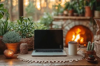 Cozy Workspace with Fireplace