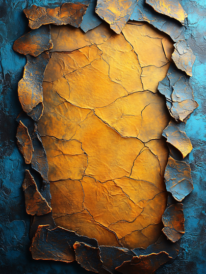 Cracked Golden Texture on Blue Backdrop