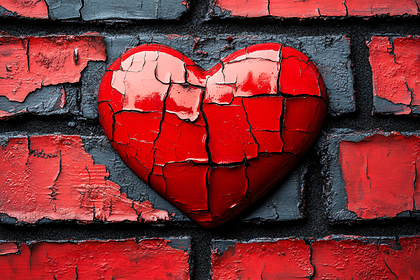 Cracked Heart On Brick Wall