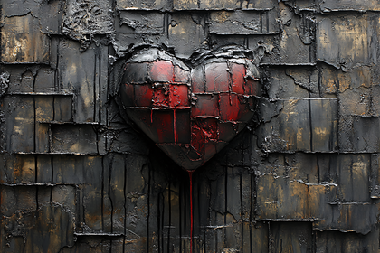 Cracked Heart On Brick Wall