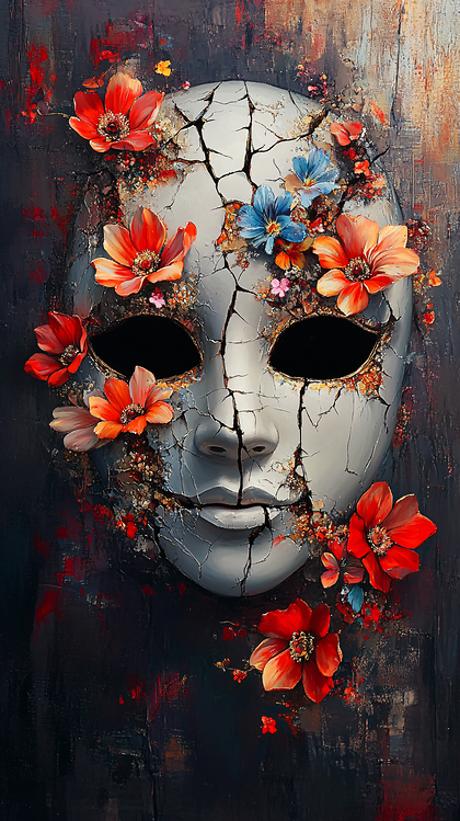 Cracked Mask with Floral Accents