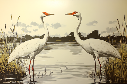 Cranes Facing Each Other