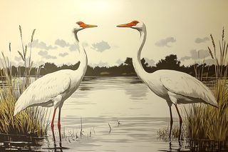 Cranes Facing Each Other