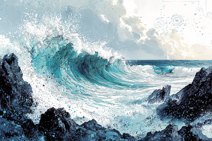 Crashing Ocean Wave on Rocky Coast