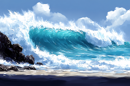 Crashing Ocean Wave on Rocky Shore