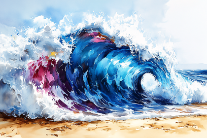 Crashing Ocean Wave Watercolor
