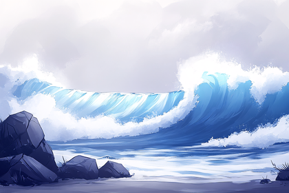 Crashing Wave On Rocky Shore