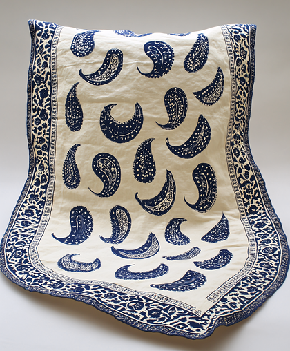 Cream And Blue Paisley Fabric