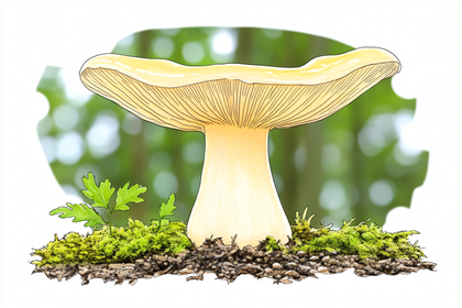 Cream Mushroom on Moss Bed Illustration