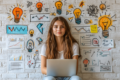Creative Woman with Idea Wall