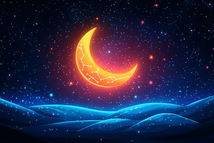 Crescent Moon With Constellation