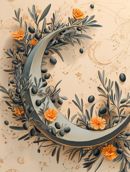 Crescent Moon with Olive Branches