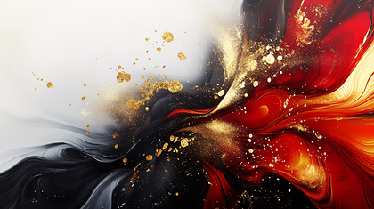 Crimson and Ebony Swirl with Golden Splatter