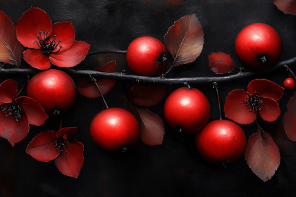 Crimson Apples and Dark Blossoms