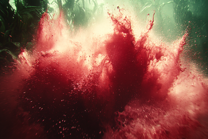 Crimson Burst in Jungle Mist