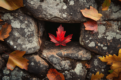 Crimson Leaf in Stone Wall