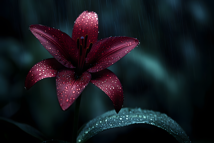 Crimson Lily in Rain