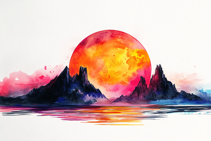 Crimson Moon Over Mountain Peaks