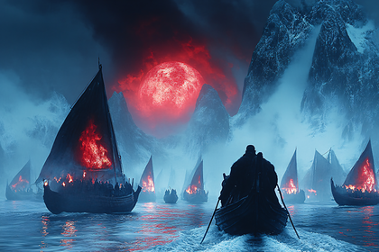 Crimson Moon Viking Ships