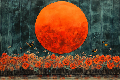 Crimson Moonlit Meadow