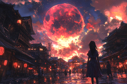 Crimson Moonlit Townscape