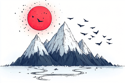 Crimson Sun Over Mountain Peaks