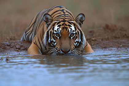 Crouching Tiger Drinking Water