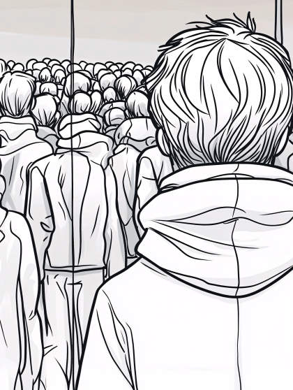 Crowd Back View Line Art
