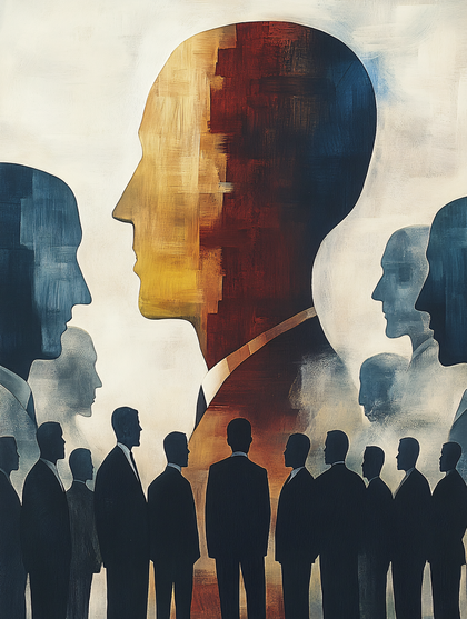 Crowd of Silhouetted Figures with a Large Head Profile