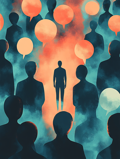 Crowd Of Silhouettes With Speech Bubbles