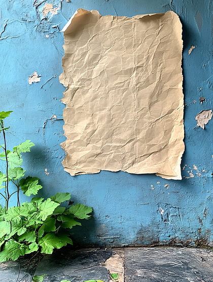 Crumpled Paper On Blue Wall