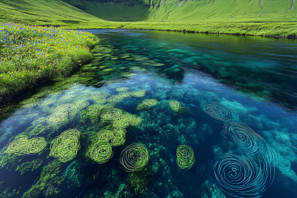 Crystal Clear River With Algae Spirals